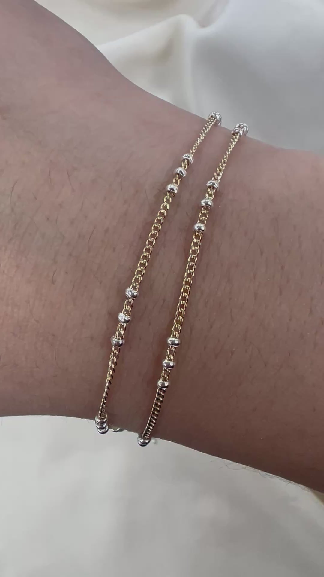 CX125: Mixed Metal 2 Tone Triple Bead Curb Satellite Chain by the foot (26ga Jump Ring)