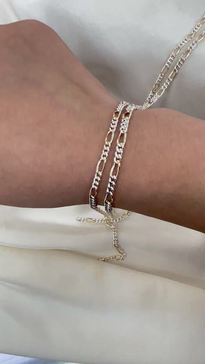 CX115 - 2 Tone Mixed Metal Round Figaro Chain by the foot