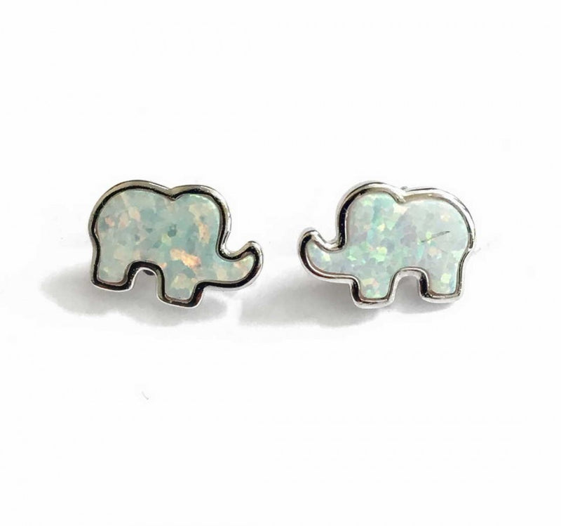 Opal Elephant Stud Earrings