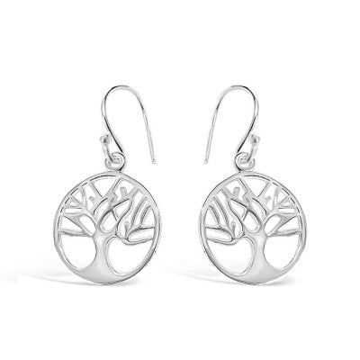 Small 925 Sterling Silver Tree of Life Earrings on French Wire