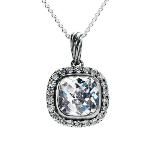 2451860 Square CZ Pendant with Halo