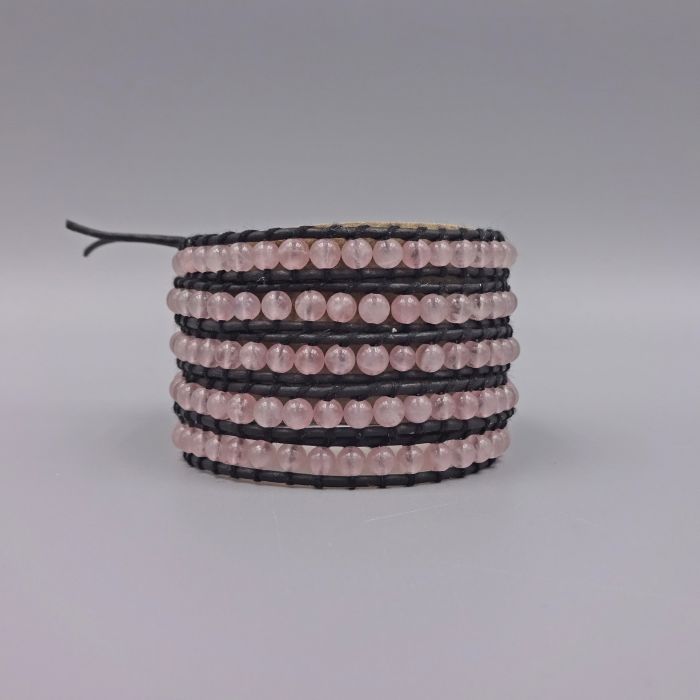 FINAL SALE - wrap bracelet  Rose Quartz 5 Times Wrap Bracelet in Leather Cord