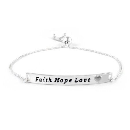 Faith, Hope, Love adjustable 925 silver bracelet
