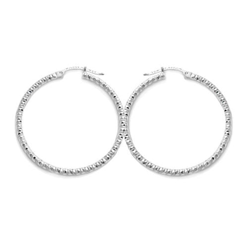 2mm Diamond Cut Round Sterling Silver Hoops