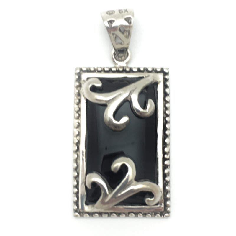 3-0856 Black Onyx with Beaded Border Pendant