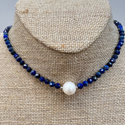 Stone necklace with pearl center