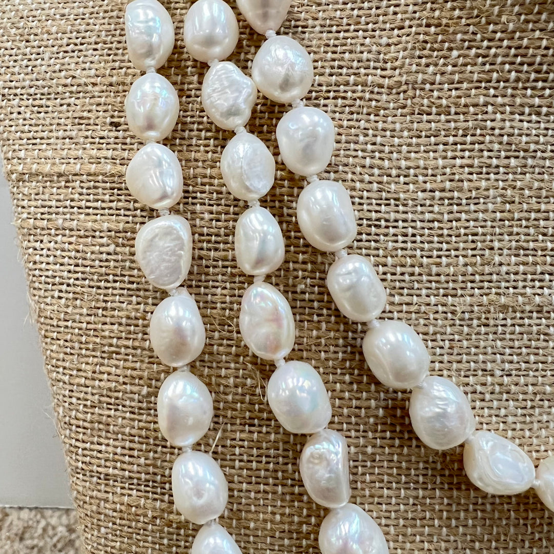 8-9mm Irregular Freshwater Pearl Knotted 60” Necklace