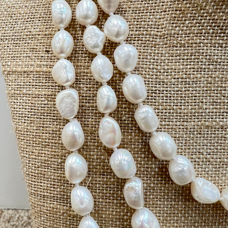 9-10mm Irregular Freshwater Pearl Knotted 60” Necklace