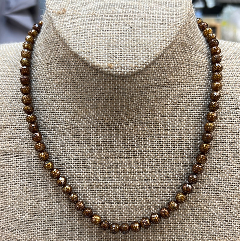 6mm Copper Facet Cut Pearl Necklace