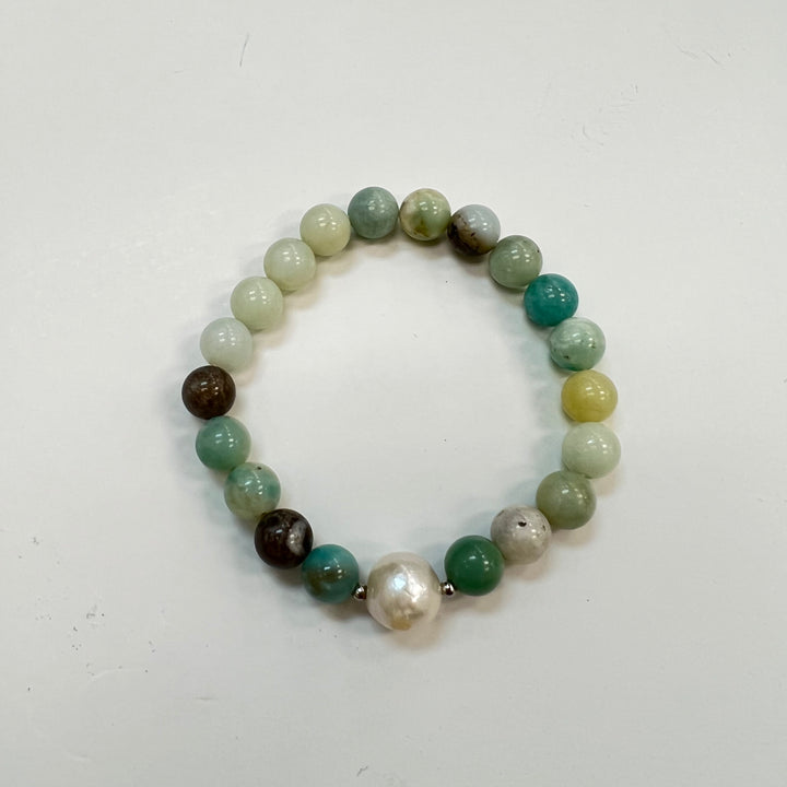 Stretch Bracelet with Pearl Center Stone