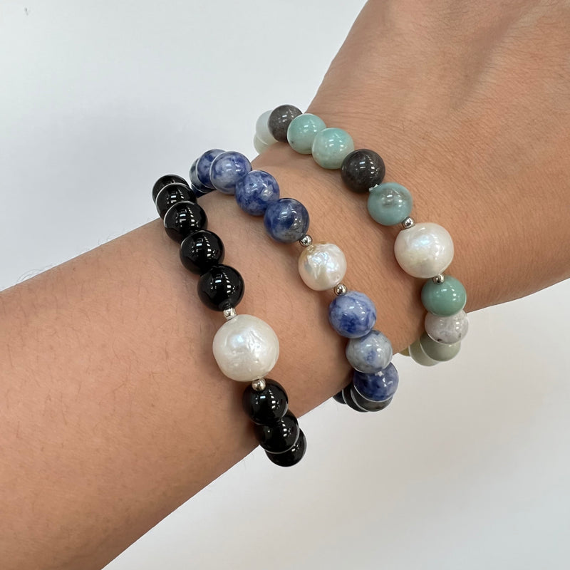 Stretch Bracelet with Pearl Center Stone