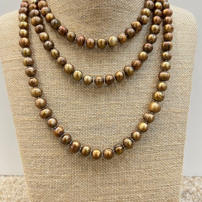 9-10mm Copper Freshwater Pearl Knotted 60” Necklace