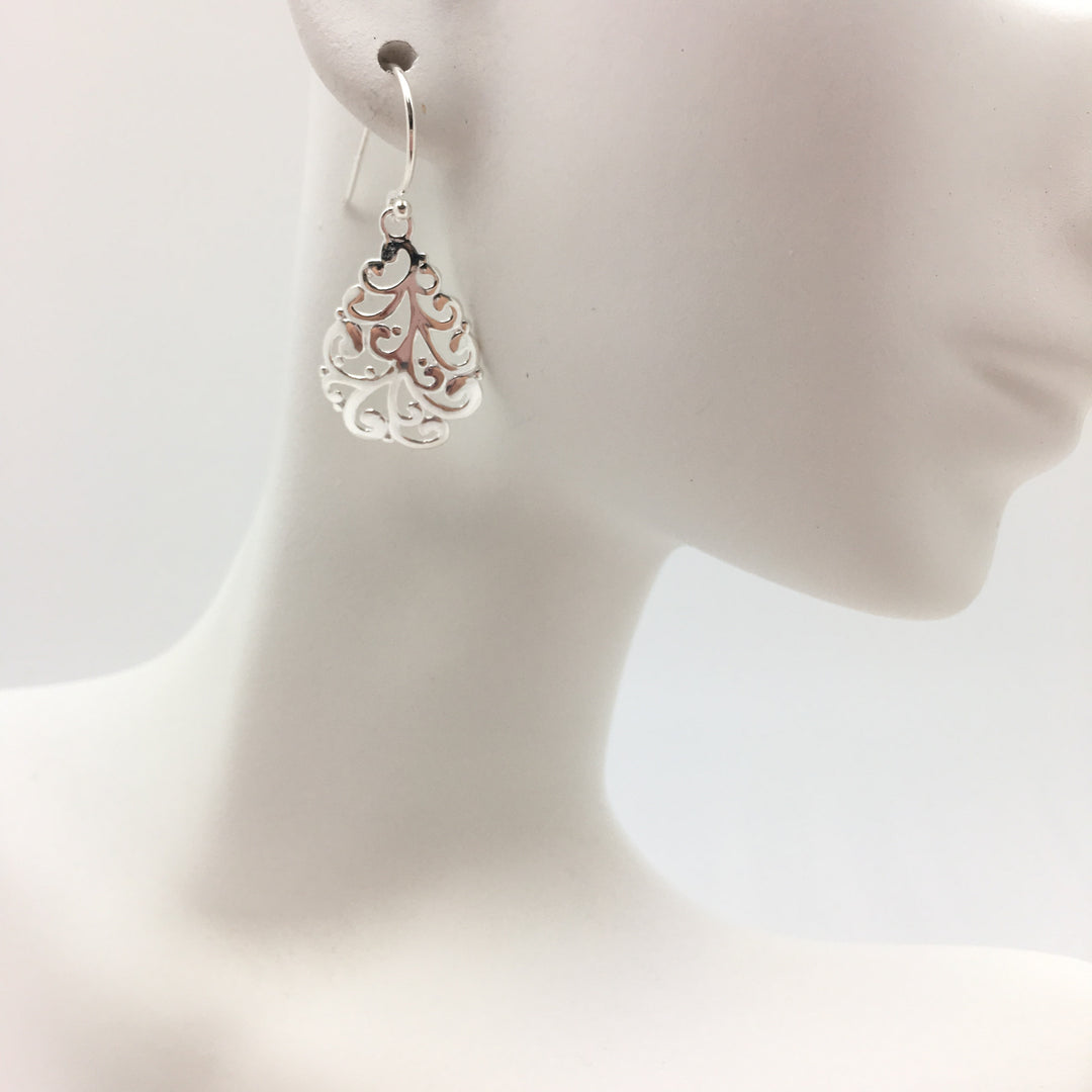 SER1916 Filigree Teardrop French Wire Earrings