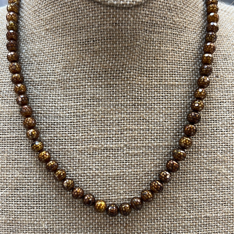 6mm Copper Facet Cut Pearl Necklace