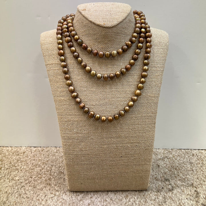 9-10mm Copper Freshwater Pearl Knotted 60” Necklace
