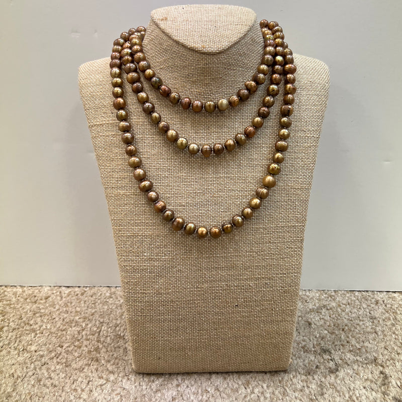 9-10mm Copper Freshwater Pearl Knotted 60” Necklace