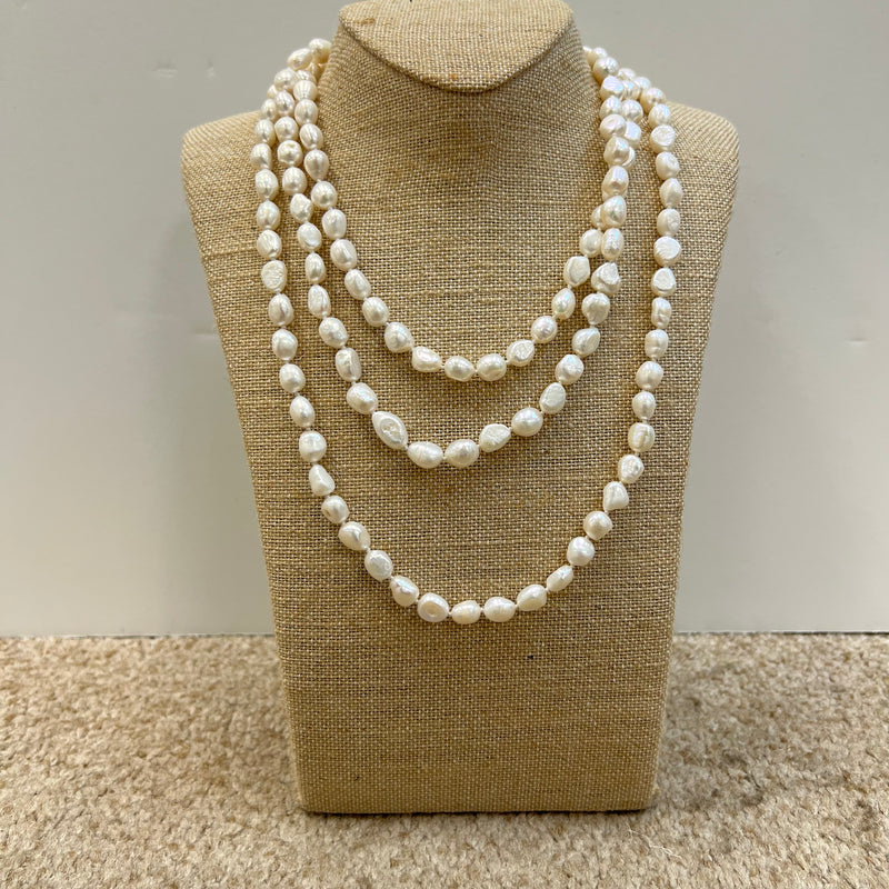 8-9mm Irregular Freshwater Pearl Knotted 60” Necklace