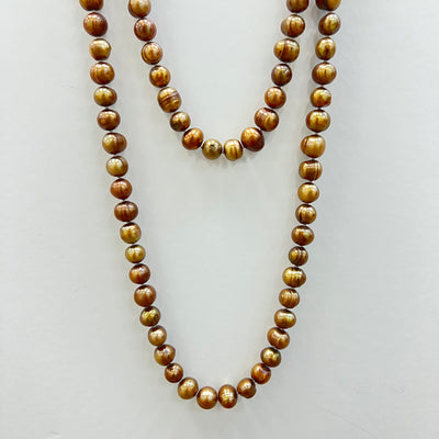 9-10mm Copper Freshwater Pearl Knotted 60” Necklace