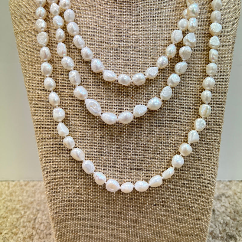 9-10mm Irregular Freshwater Pearl Knotted 60” Necklace