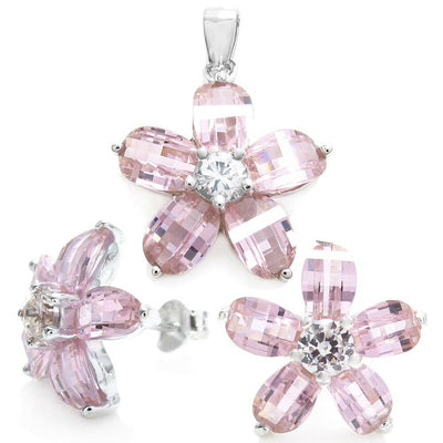 SALE 10.75 Carat Pink CZ Flower Pendant and Earring Set