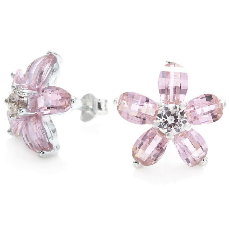 FINAL SALE 10.75 Carat Pink CZ Flower Pendant and Earring Set