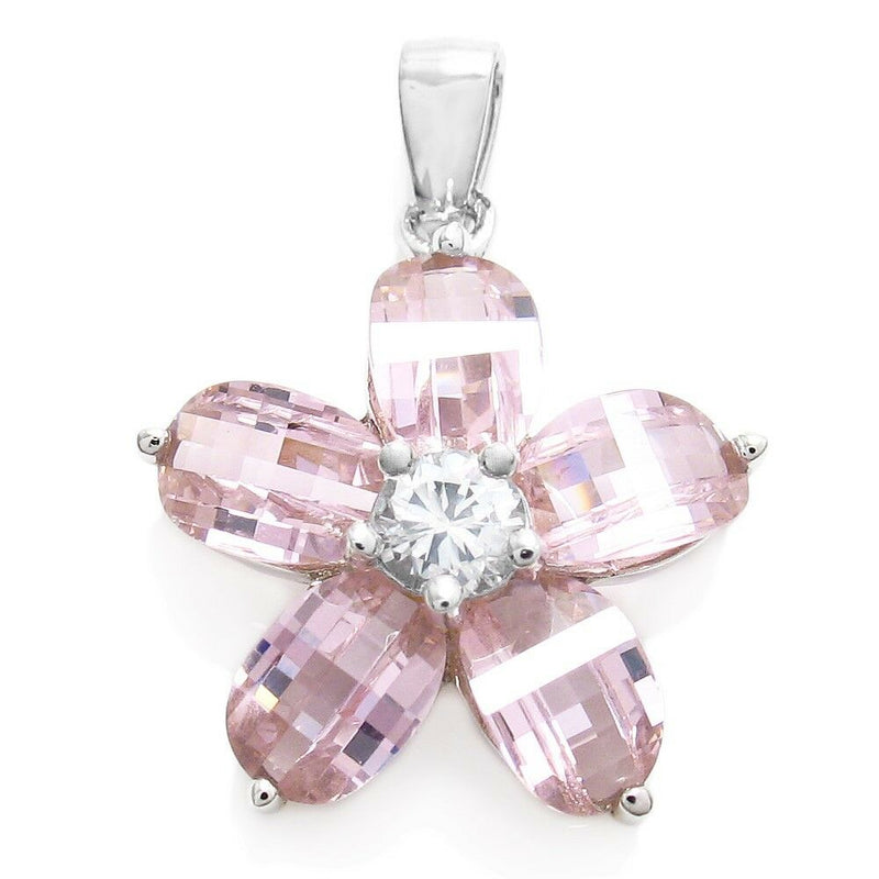 FINAL SALE 10.75 Carat Pink CZ Flower Pendant and Earring Set