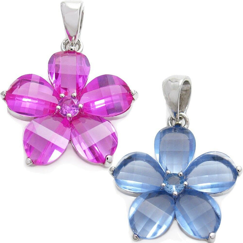 SALE .35 Carat Pink or Blue CZ Flower Pendant