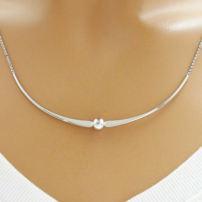 Italian Silver Bead and Flat Arch Pendant and Necklace