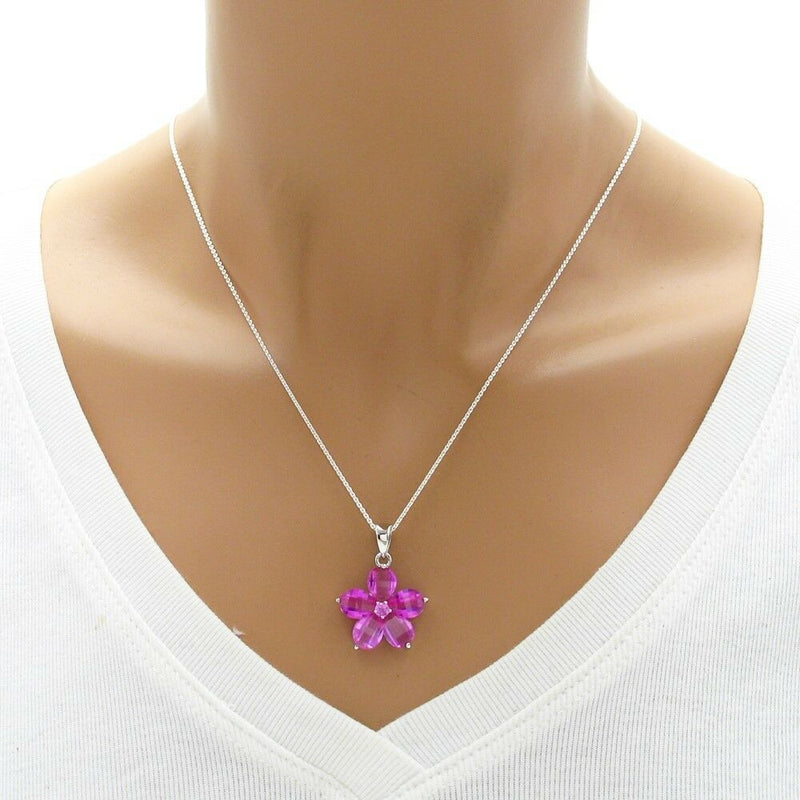 FINAL SALE .35 Carat Pink or Blue CZ Flower Pendant