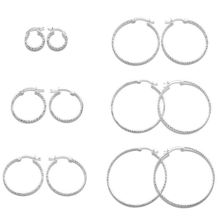 2mm Diamond Cut Round Sterling Silver Hoops