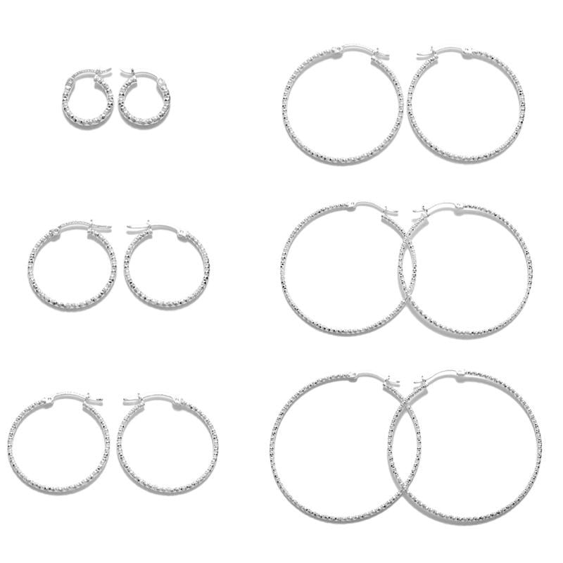 2mm Diamond Cut Round Sterling Silver Hoops
