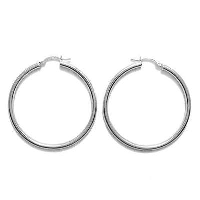 3mm Thick Round Sterling Silver Hoops