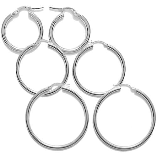 3mm Thick Round Sterling Silver Hoops
